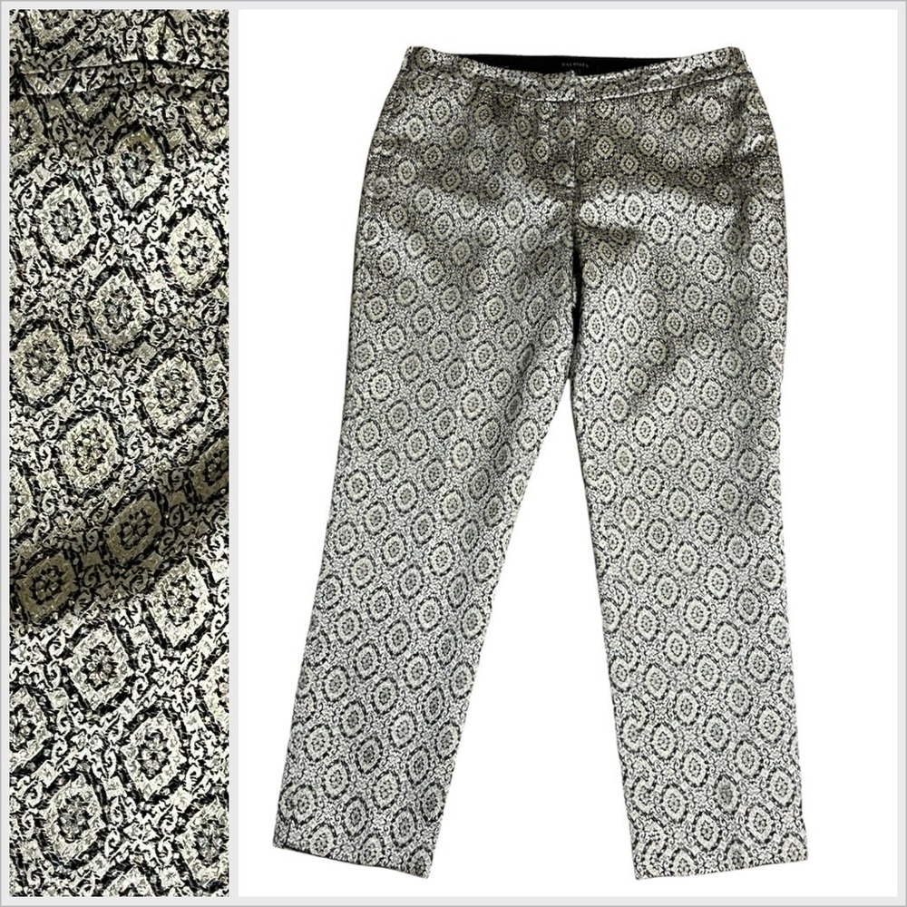 Talbots‎ Signature Gold Black Metallic Jacquard Damask Ankle Pants 12 Evening